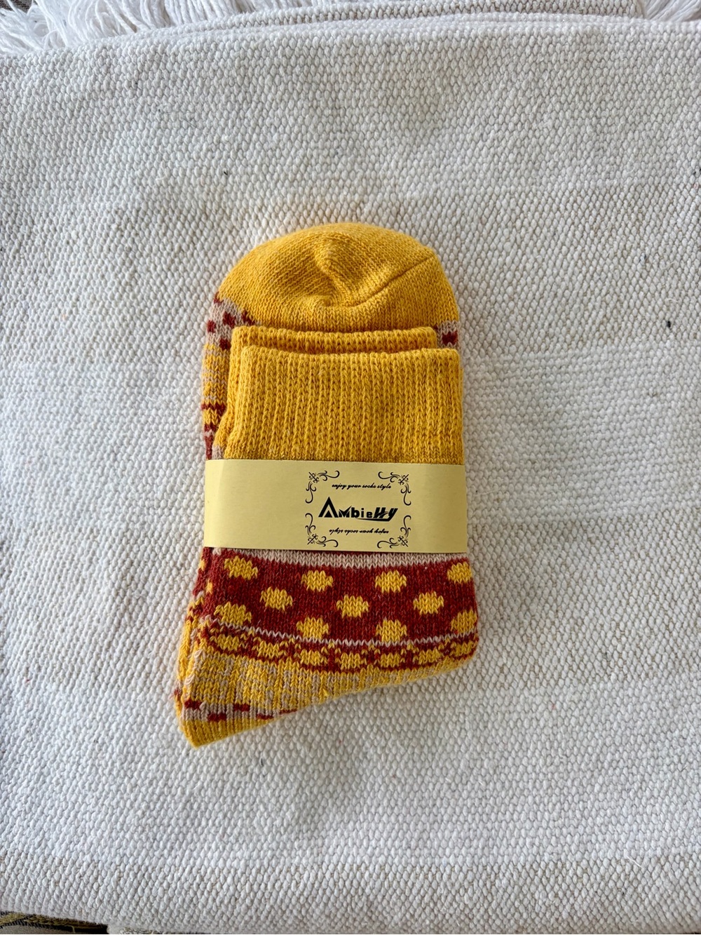 Yellow & Brown Patterned Women’s Wool Casual Socks